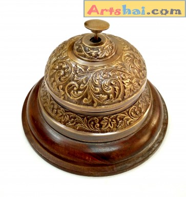 Artshai antique style table desk office bell hotel service desk bell made from brass and wood