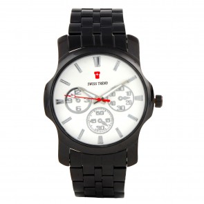 Swiss Trend Sleek white dial mens watch with black full metal strap. Artshai1640