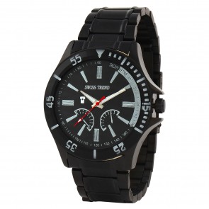 Swiss Trend Stunning Black Wrist watch for men with black dial and black metal strap. Artshai1642